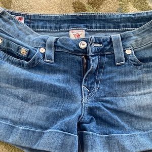True religion denim cuffed short shorts